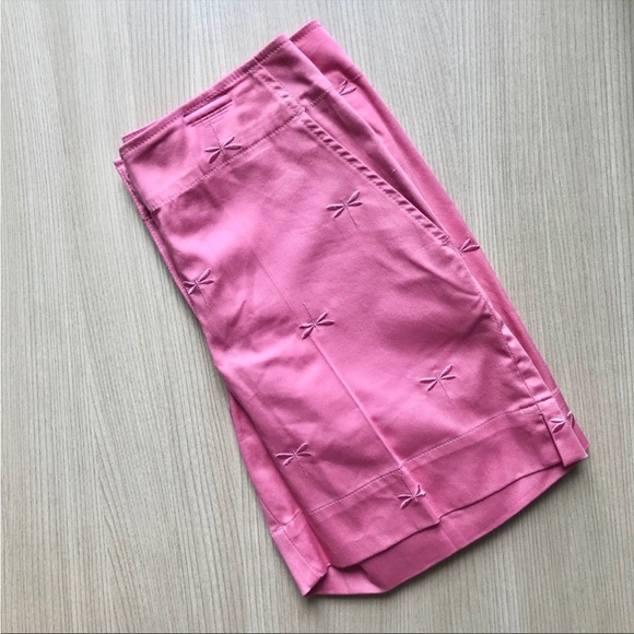 Talbots Pants - Talbots Pink Dragonfly Embroidered Shorts